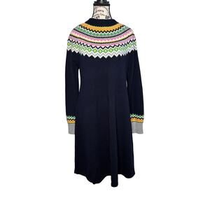 Boden Millie Fair Isle Wool Knitted Navy Blue Sweater Dress size 10L
